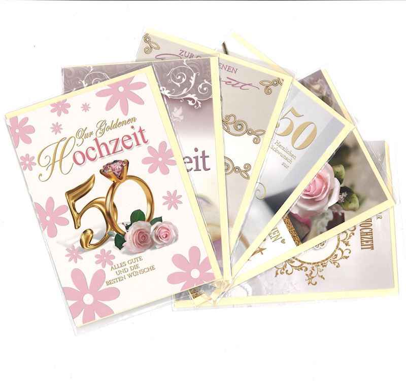 Glückwunschkarte goldene Hochzeit 17x11.5 cm sortiert