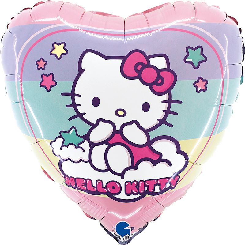 Ballon alum. en vrac Hello Kitty, Cœur arc-en-ciel, 49 cm