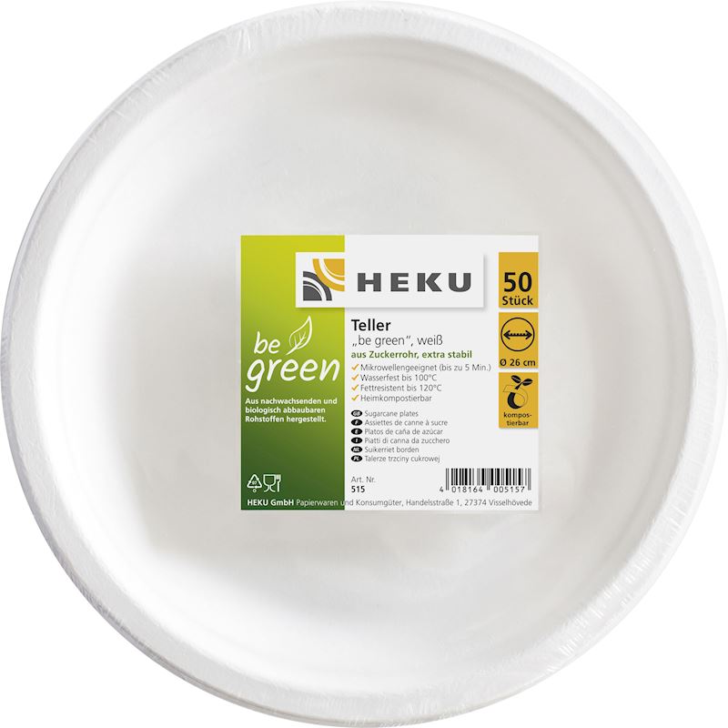 Einweg Menüteller 50 Stk 26 cm, be green, Zuckerrohr