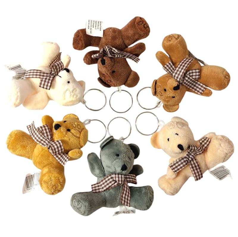 Porte-clef ours de peluche 7 cm , 6 coul ass.