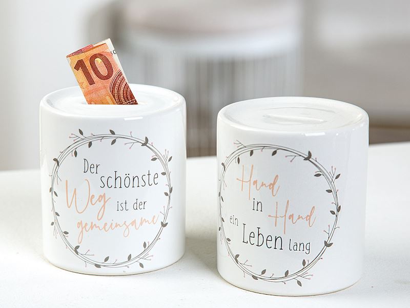 Spardose mit Spruch 2xsort. 9cm