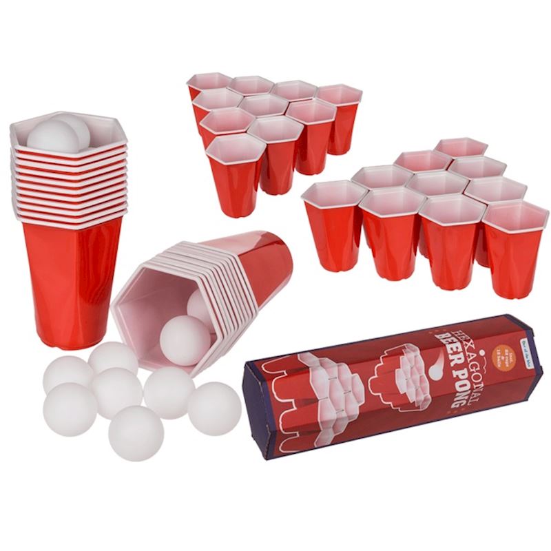 Trinkspiel Hexagon Beer Pong mit Bälln & 22 Becher à 4.5 dl