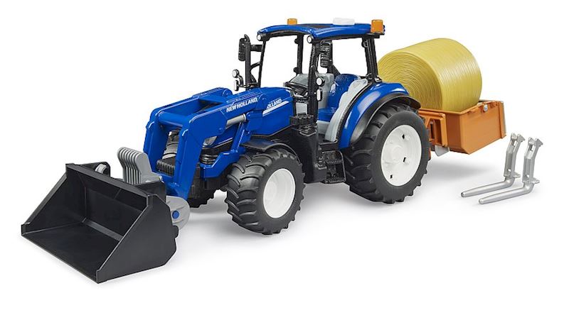 BRUDER New Holland T5.120 mit FL, Ladekasten, Gabeln und