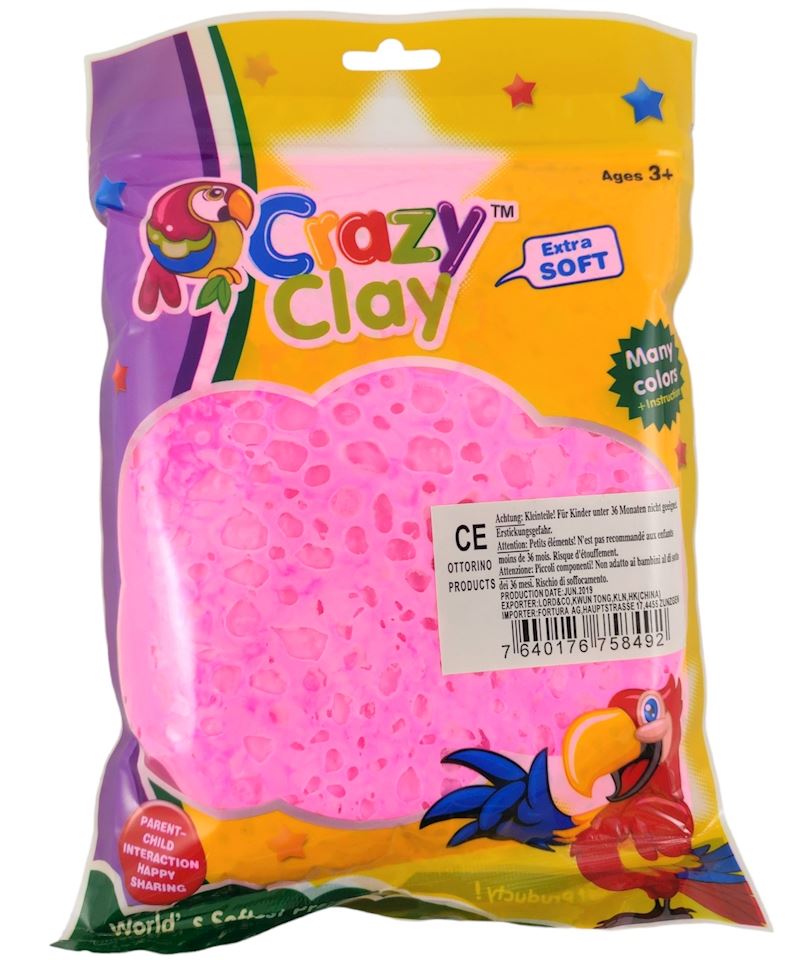 Knete Crazy Clay im Beutel 15x20cm, 6 Farben sort.