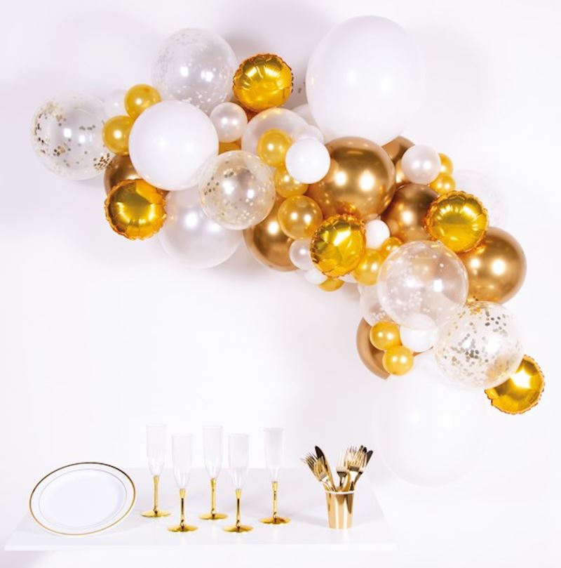 Gummiballon DIY-Girlande, 4 m Weiss und Gold, 66 Ballone