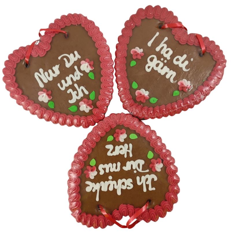 Lebkuchenherz 120 g 16 cm 3 Sprüche Mundart sort.