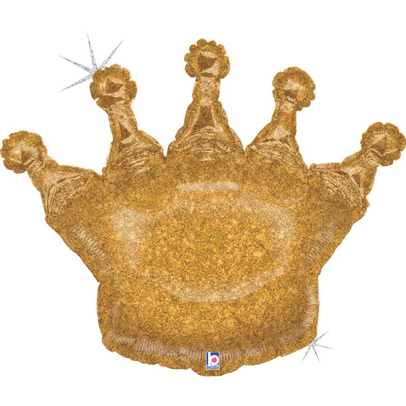 Folienballon Glitzerkrone Gold im Beutel, 76 cm holographisch