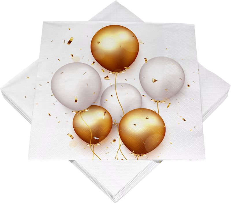 Servietten Ballons gold/weiss 33x33 cm, 3-lagig