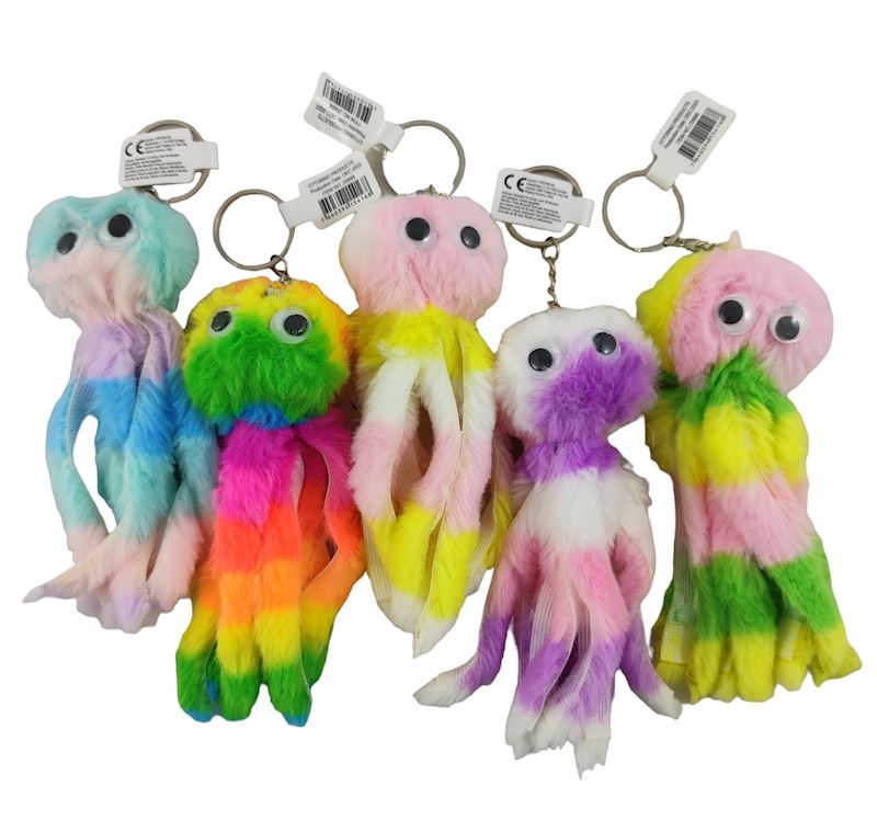 Plüsch Schlüsselanhänger Oktopus bunt 10 cm, sort.