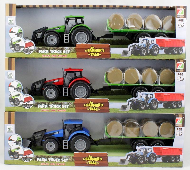 Traktor mit Ballen-Anhänger 50 cm 3 Farben
