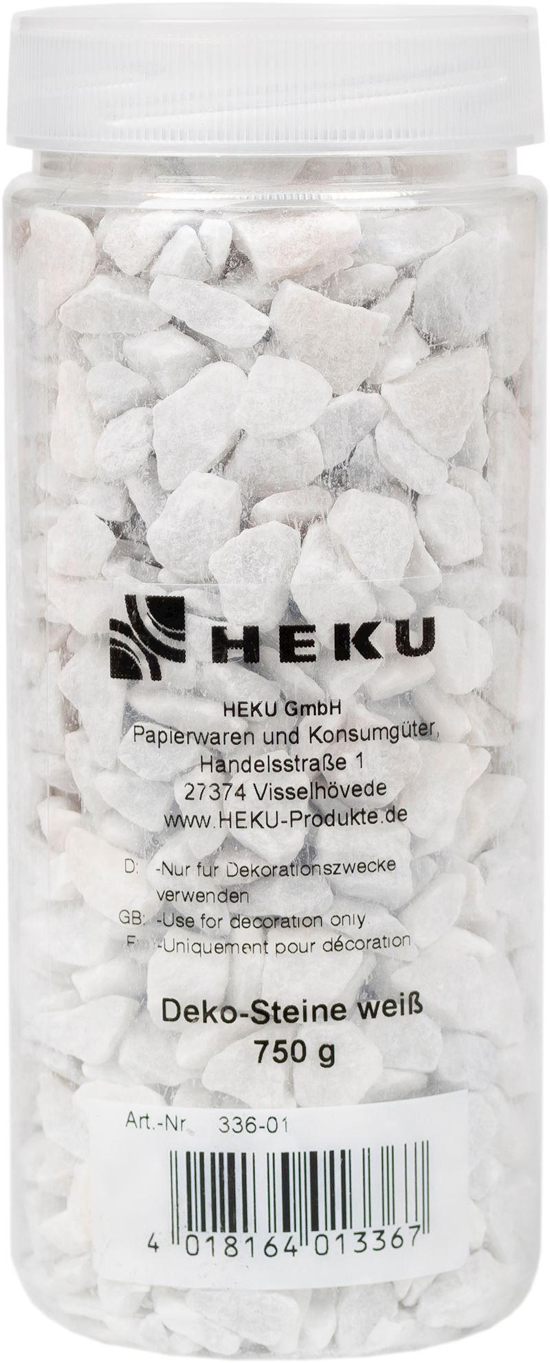Deko-Steine in Dose 9-13 mm, 750 g, weiss