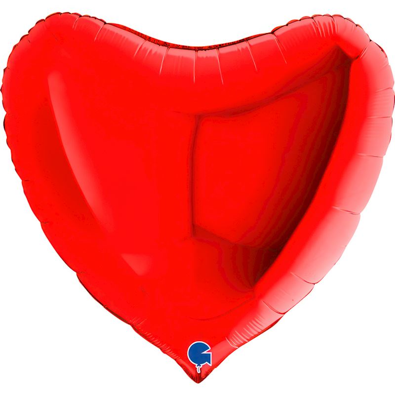 Ballon alum. cœur rouge 91 cm emballé individuellement