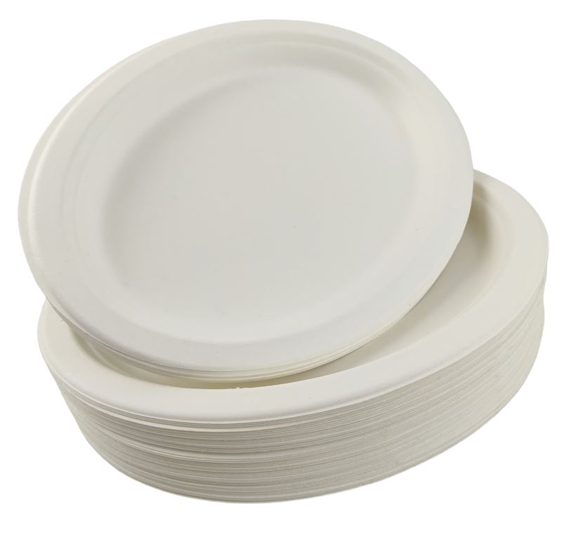 Einweg Teller oval aus Bagasse 50 Stk. 25x20 cm weiss