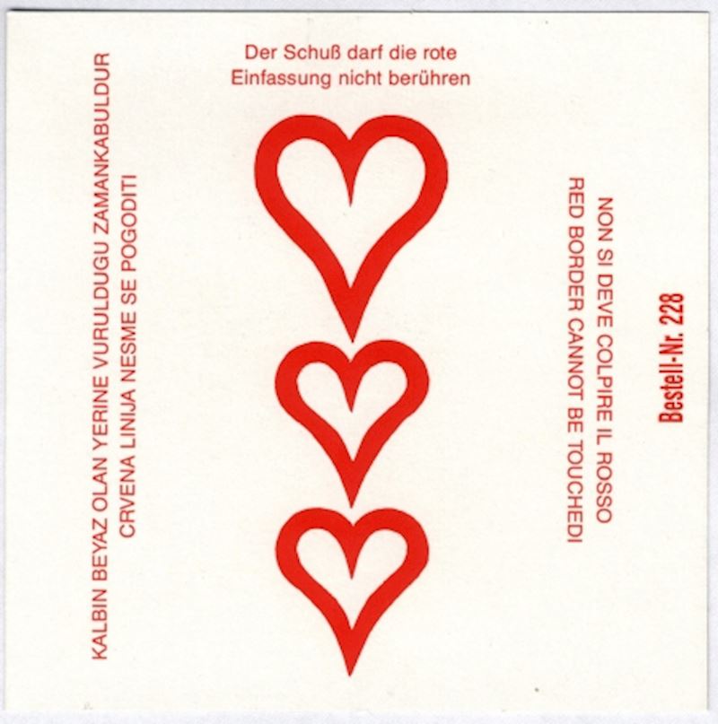 Schiess-Scheiben 11x11 cm rot mit Herzen, Pack à 1000