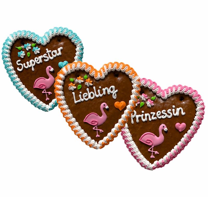 Lebkuchenherz 120 g 16 cm Flamingo sortiert