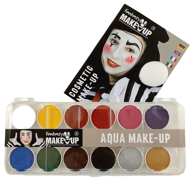 Aqua Make-Up 12er mit 2 Pinsel 1 Schwamm und Anleitung