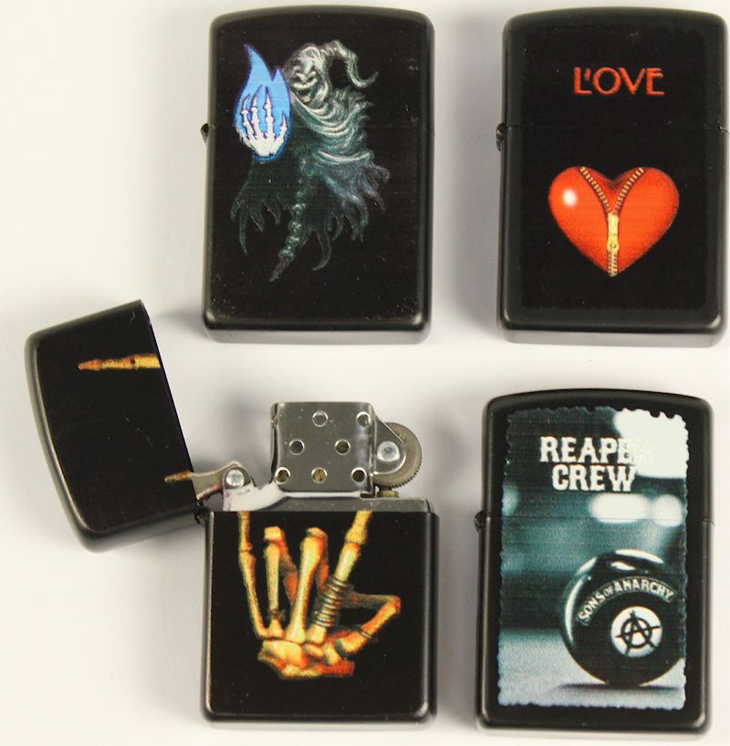 Benzinfeuerzeug Love/Reaper/ Skelett 4xsort. leer