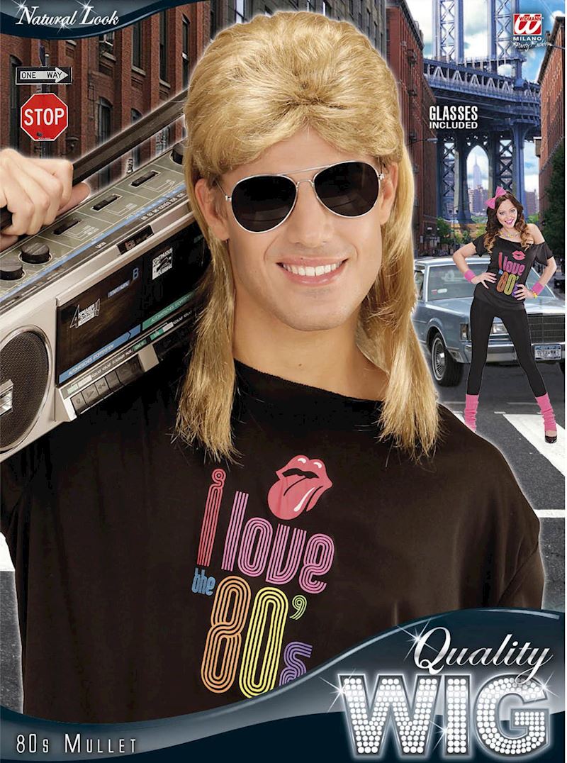 Perücke blond 80er Jahre mit Brille