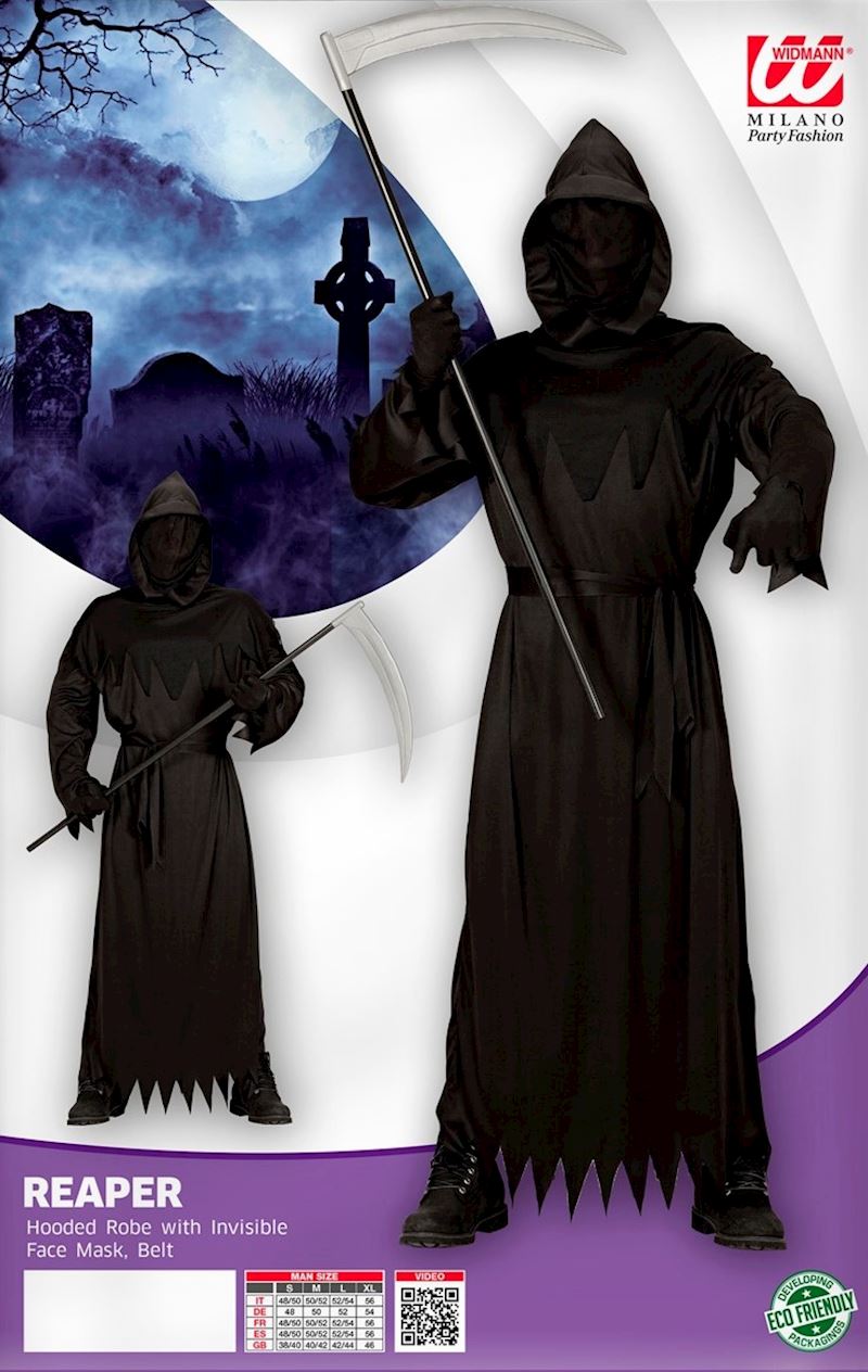 Kostüm Reaper Black Ghoul Gr. XXL Mantel mit Kapuze, Maske &