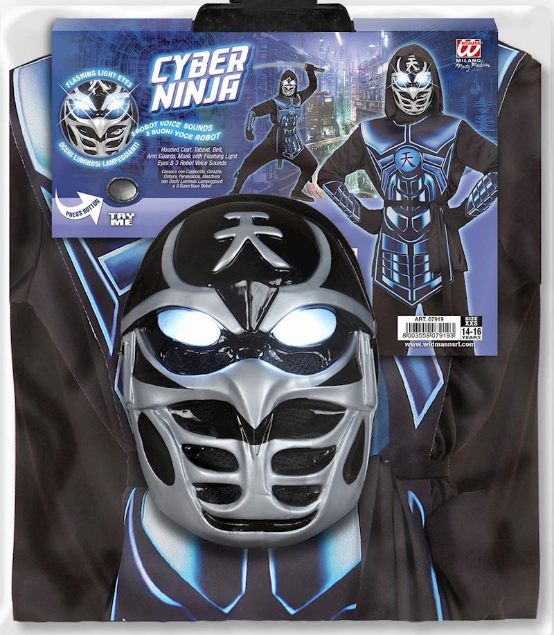 Kostüm Cyber Ninja 140 cm mit Maske,Leuchtaugen&Stimme