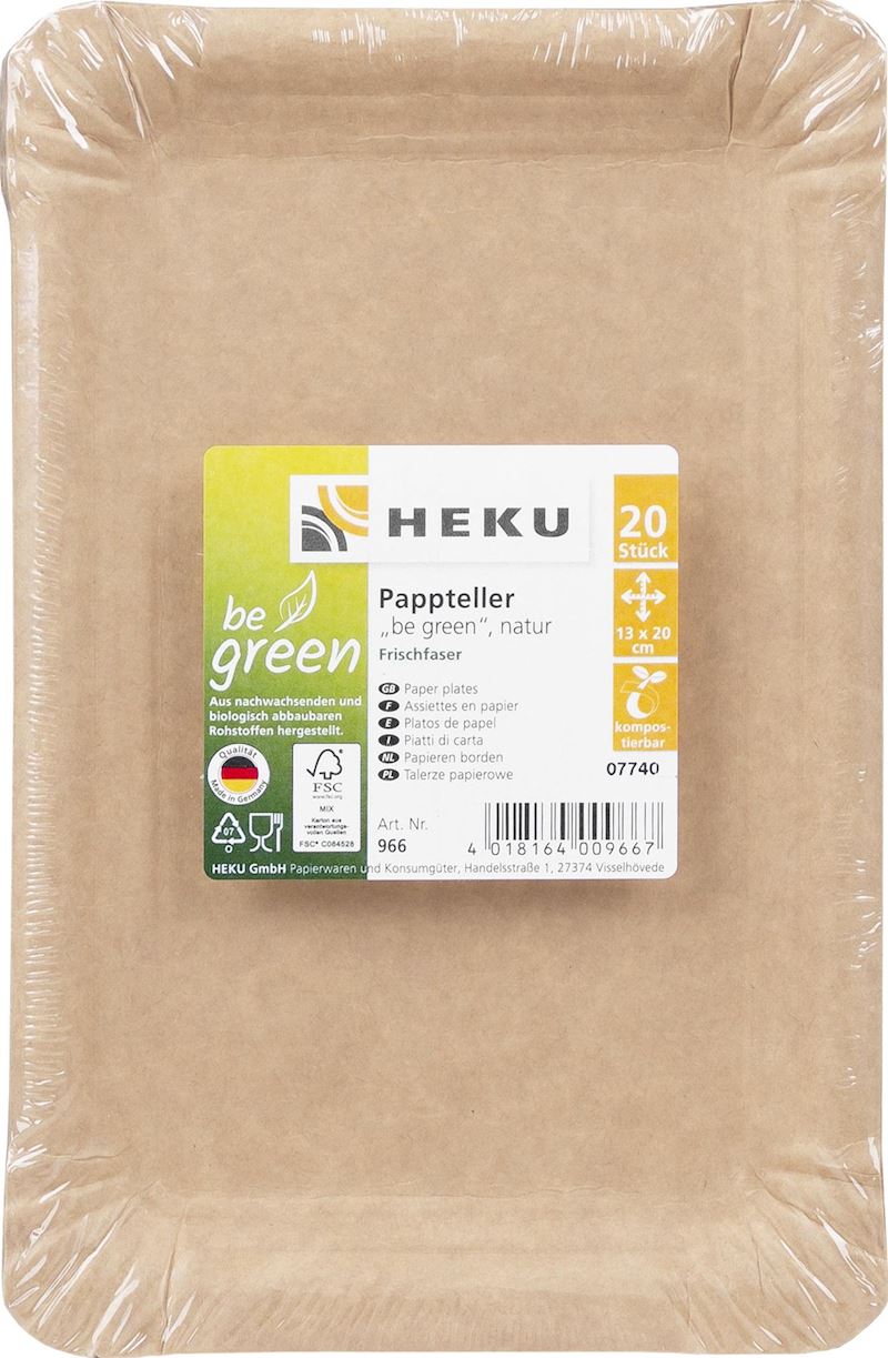 Einweg Pappteller 20Stk. natur be green 13x20 cm kompostierbar