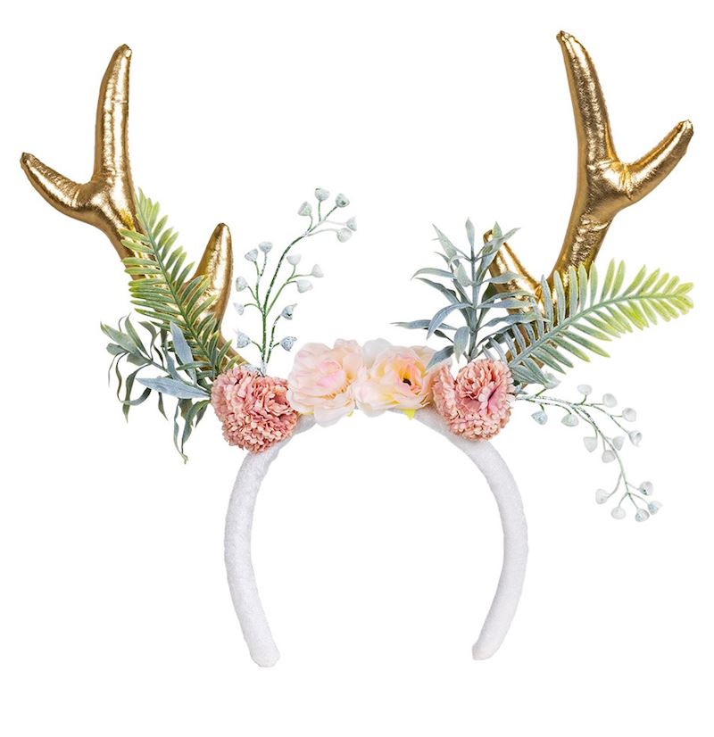 Tiara Rentier Geweih mit Blumen und Tannenäste