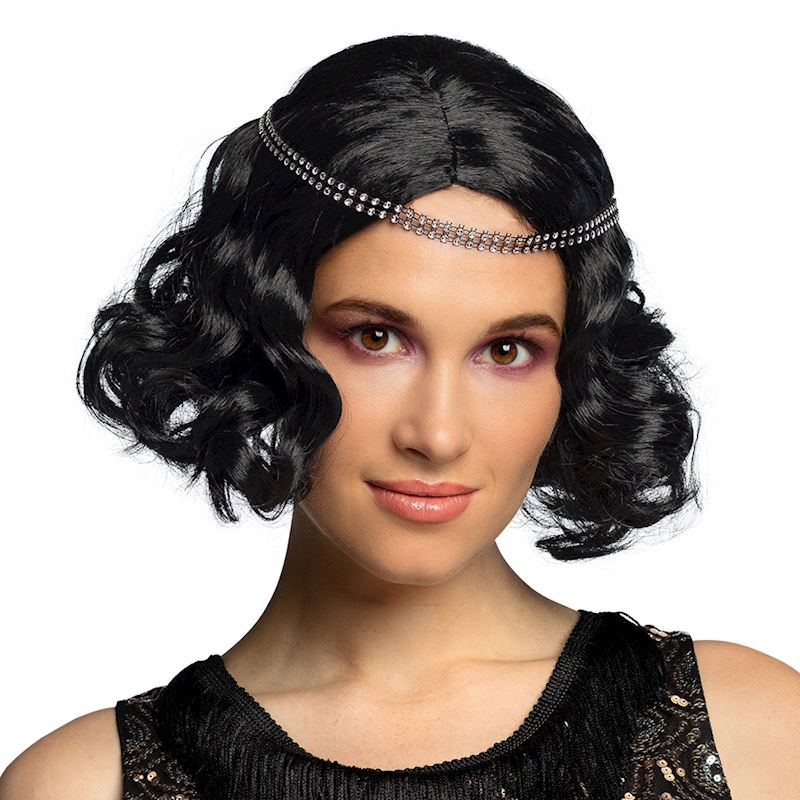 Perücke Flapper schwarz mit Stirnband