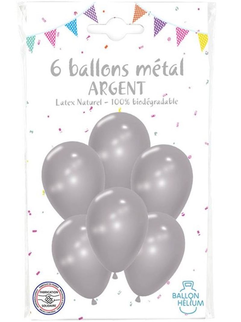 Ballons argent métallisé 30 cm Sachet à 6 pcs