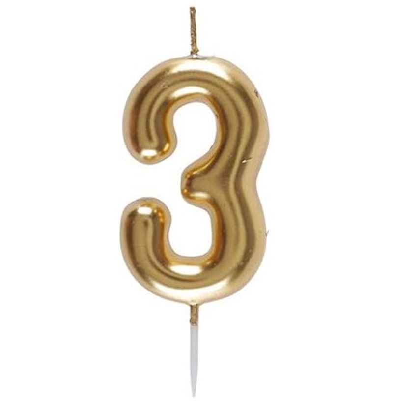 Zahlenkerze gold 3 auf Picker 