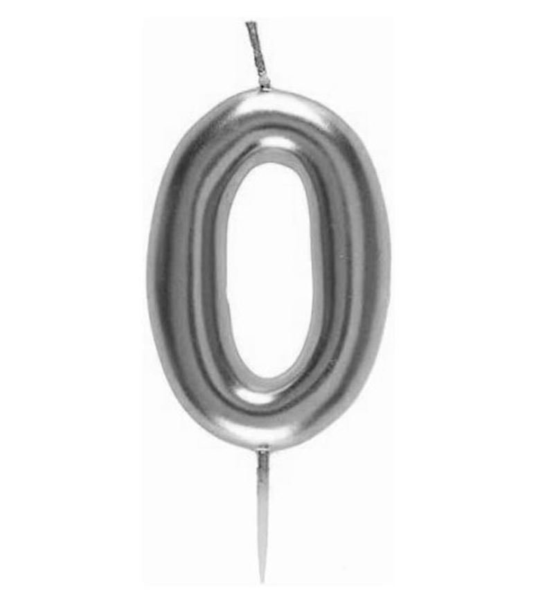 Zahlenkerze silber 0 auf Picker