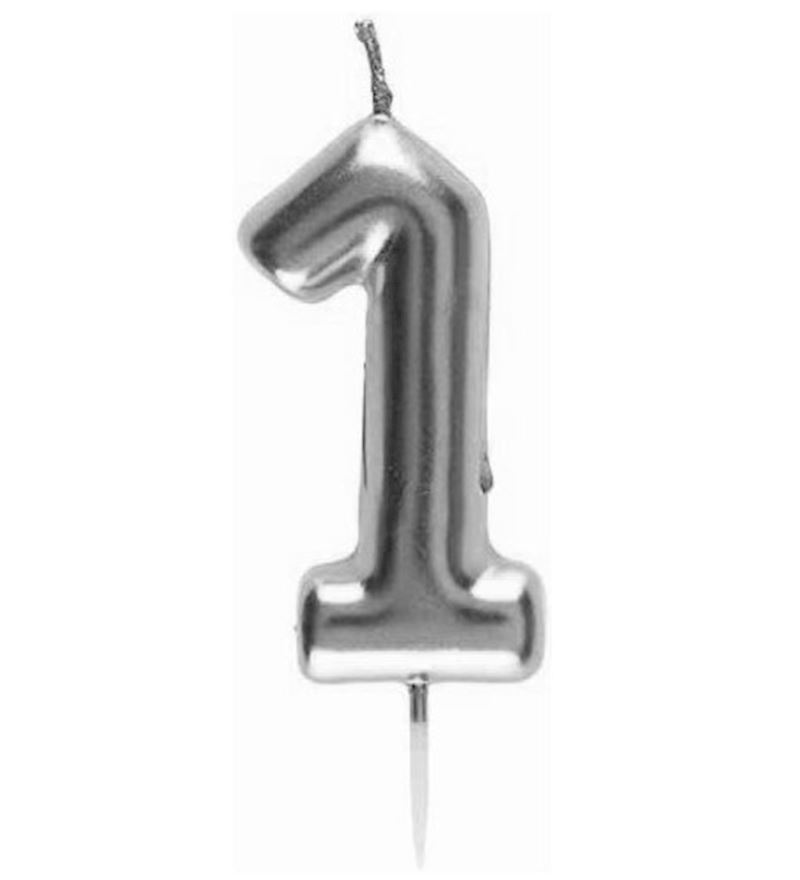 Zahlenkerze silber 1 auf Picker