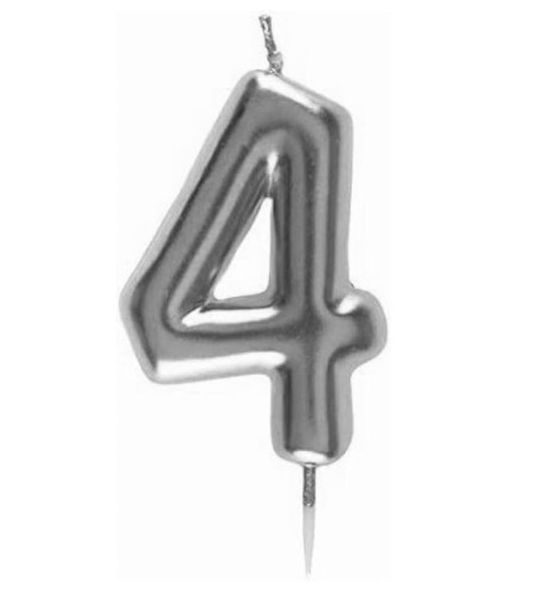 Zahlenkerze silber 4 auf Picker