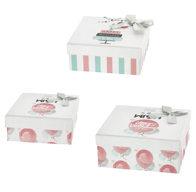 Geschenkbox 3er Set Happy Birthday mit Schleife