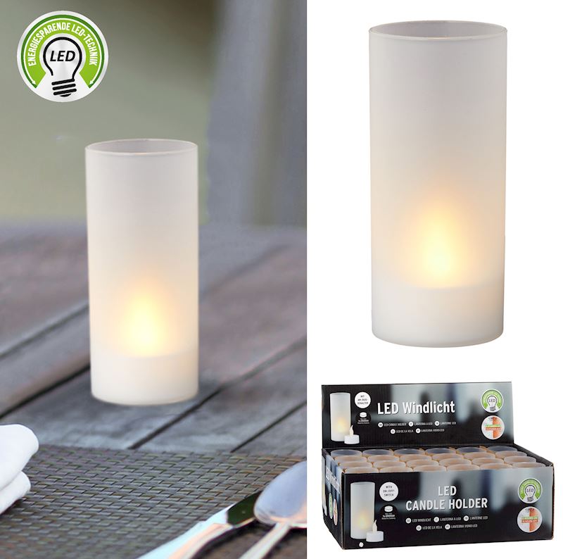 LED Windlicht aus Kunststoff warmweiss, mit Timer 10 cm