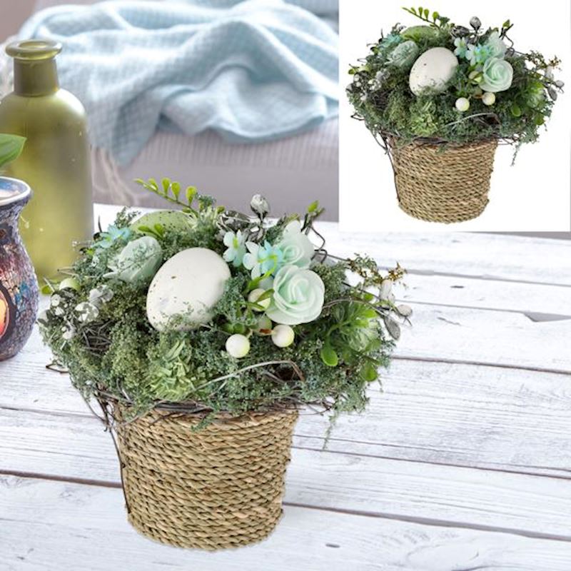 Osterstrauss im Rattantopf Kunstblumen