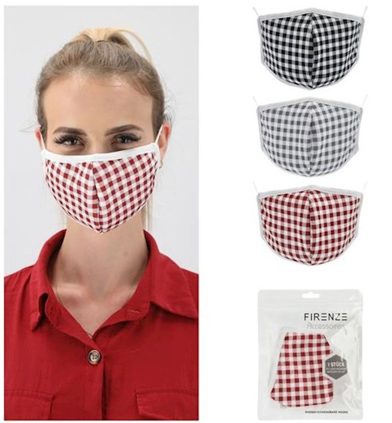 Hygienemaske Karo 3 sort. Aussen Polyester Innen BW