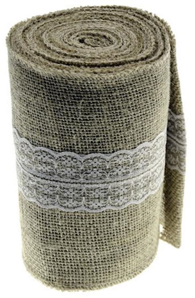 Jute Deko Band 14.5 cmx5 m mit weissen Spitzeneinsatz