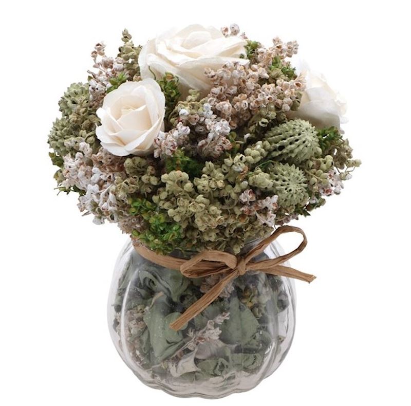 Blumen Bouquet Margot Rosen in einer Glasvase, 12x15 cm