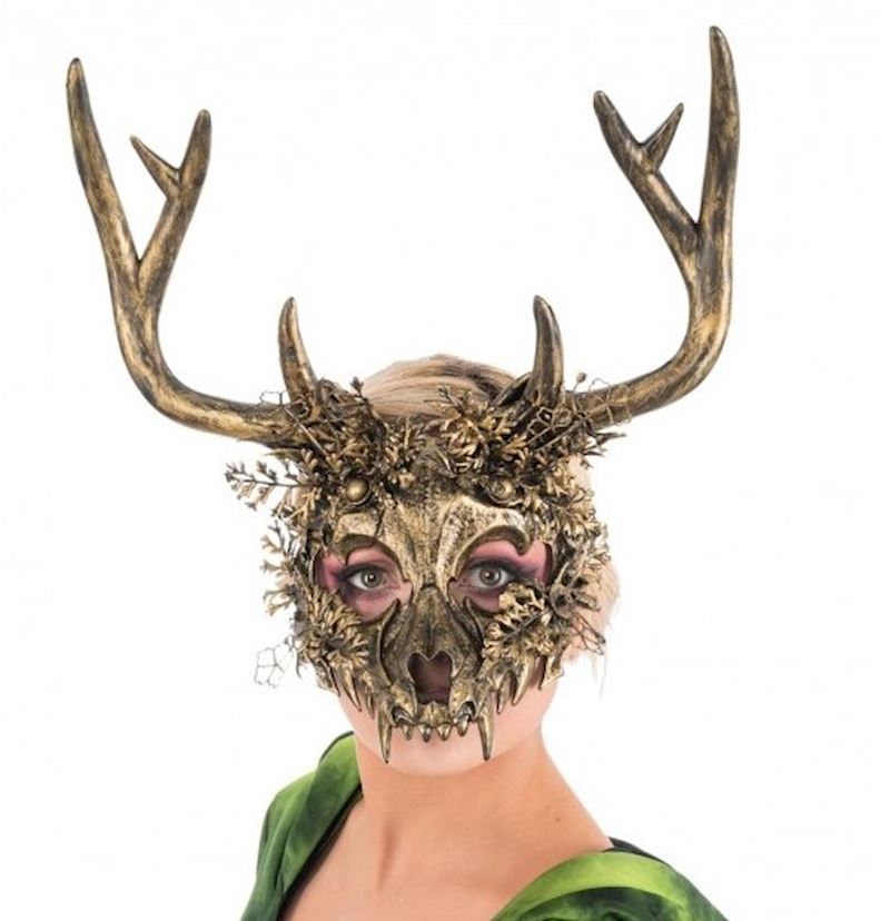 Maske Hirschskelett gold mit Geweih Steampunk