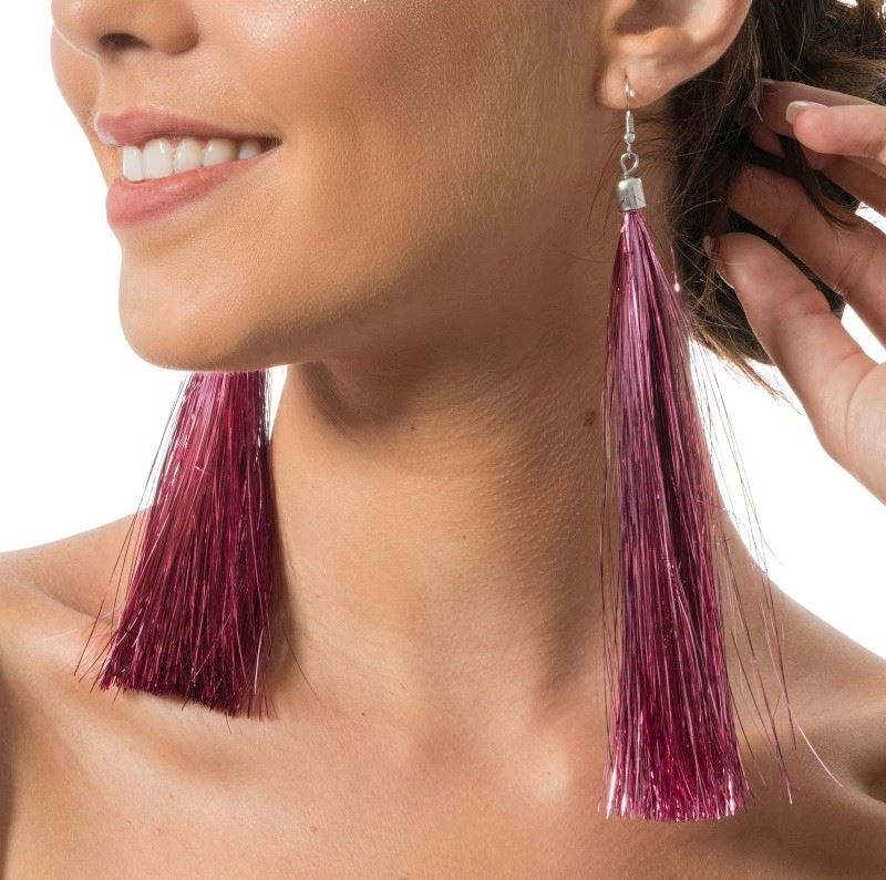Glitzer Ohrringe rosa 17 cm 