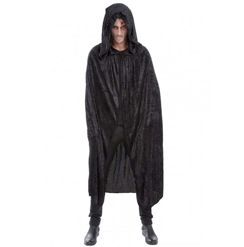 Cape mit Kapuze Samt schwarz 182 cm