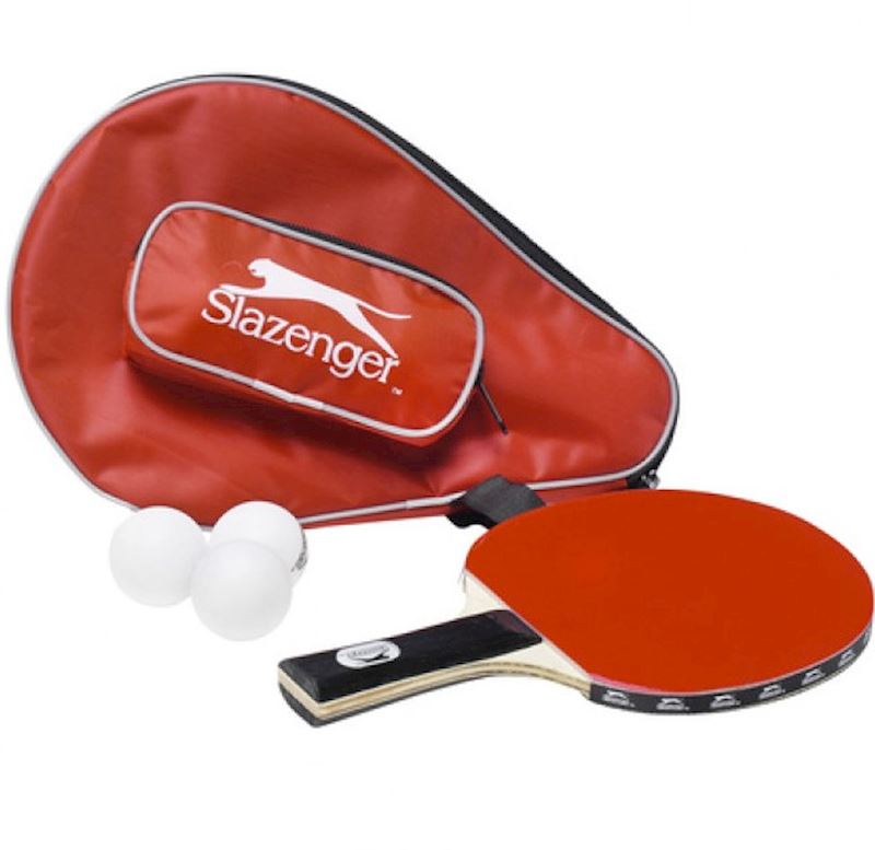 Tischtennisschläger & 3 Bälle in roter Tasche