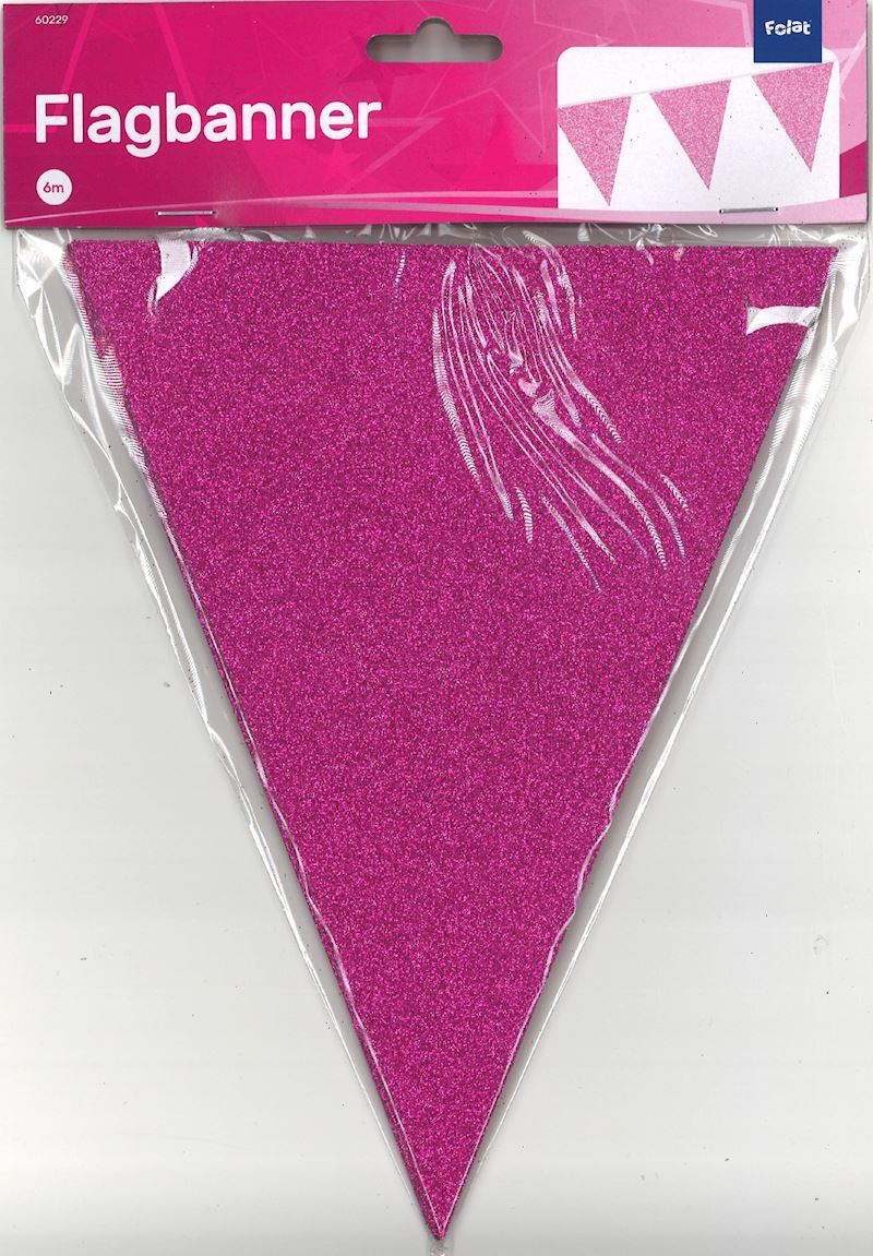 Wimpelkette pink Glitzer 6 m mit 10 Kartonwimpeln