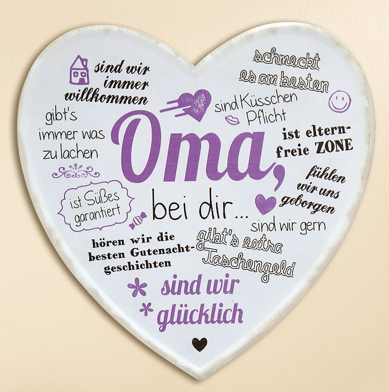 Plaque coeur en métal avec slogan Oma