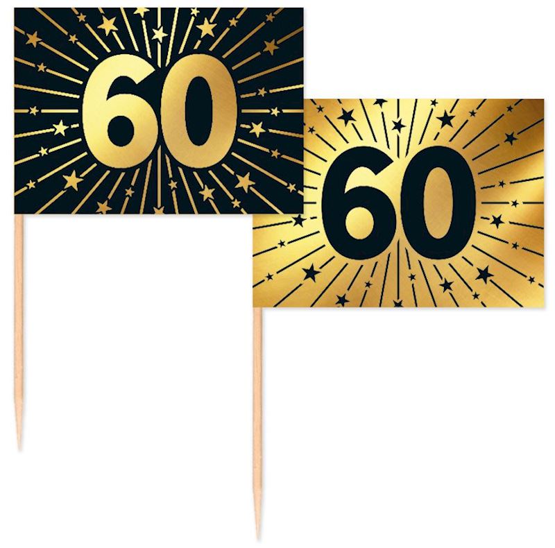 Party Picker Fahne 60, 50 Stk. Golden Celebrations