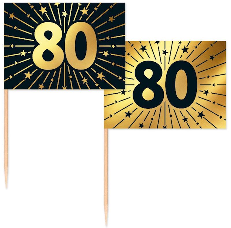Party Picker Fahne 80, 50 Stk. Golden Celebrations