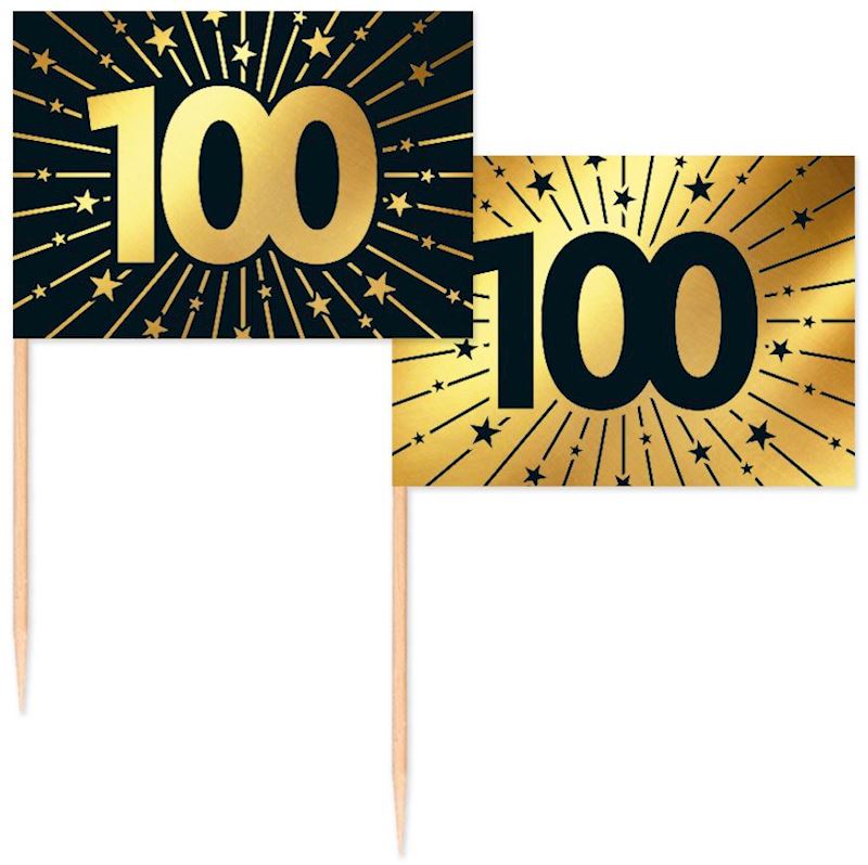 Party Picker Fahne 100, 50 Stk Golden Celebrations
