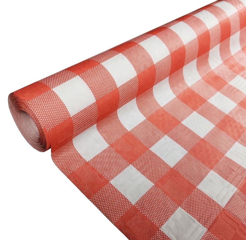 Tischtuch Damast rot weiss kariert 1.20 x 8 m