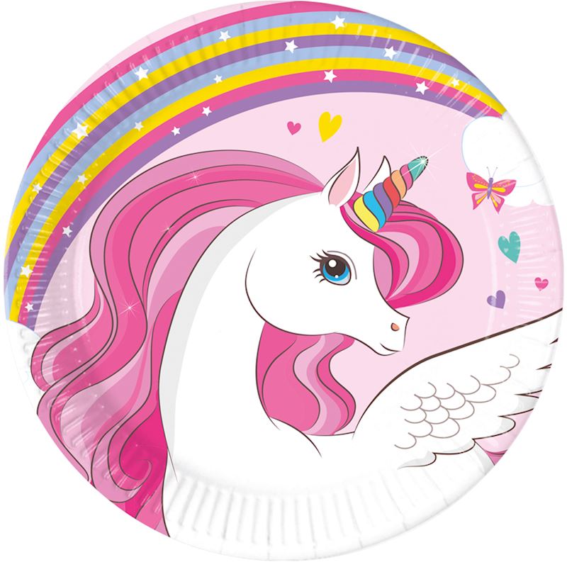 Partyteller Einhorn 20 cm 8 Stk. aus Karton