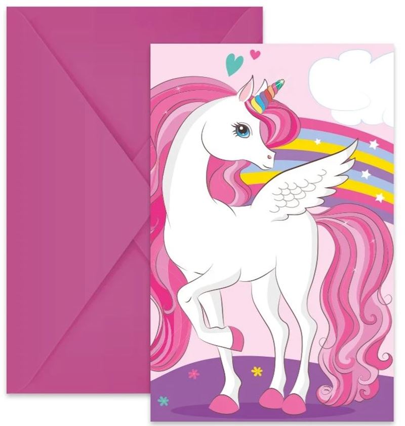 Einladungskarten Einhorn 6 Stk.